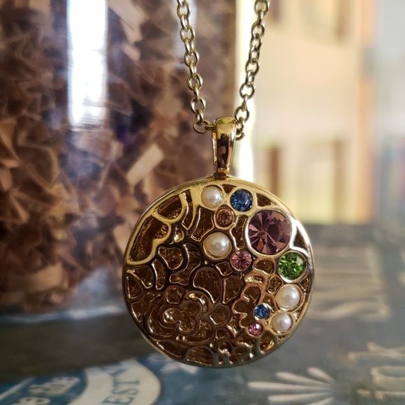 Avon Jewelry - AVON Goldtone Secret Treasures Studded Pendant